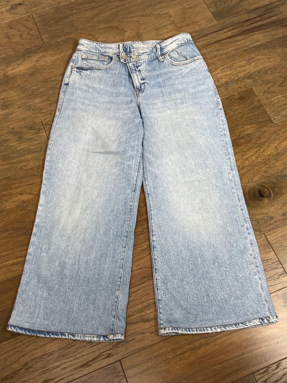 GOOD AMERICAN Wide Leg Jeans Good Ease Relaxed Double Button Indigo Sz 28 EUC
